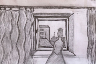 „Blick aus dem Fenster“  des Grundkurs BK,  J1 