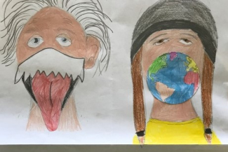 Masken und Schilder zu Corona-Zeiten